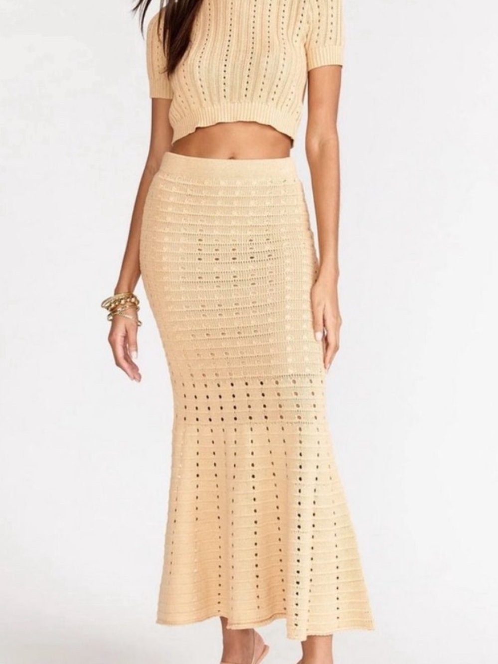 Vici crochet knit cotton maxi skirt cream size small